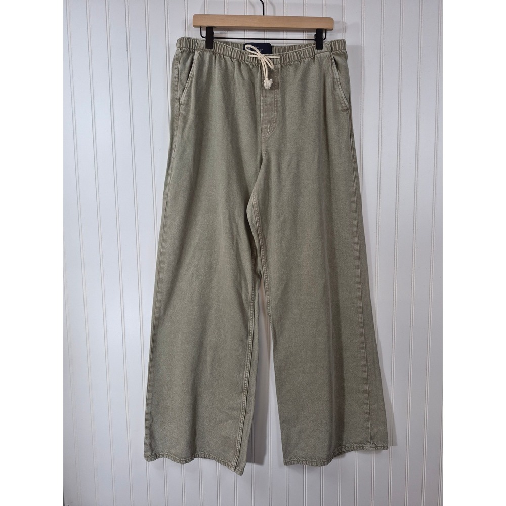 Gap Denim Superlight Wide-Leg Pants Fossil Green Cotton L Tall Drawstring 36x33